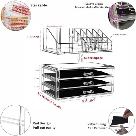 Makeup Organizer Skin Care Large Clear Cosmetic Display Cases Stackable Storage - Picture 2 of 7
